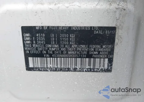 2017 Subaru Legacy 2.5I из США, поврежденный, VIN 4S3BNAB65H3057130